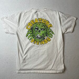 Creature Skateboards Graphic T Shirt White Green Skull Logo Mens Size L